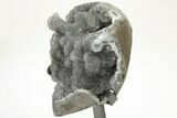 Sparkling, Gray Druzy Quartz Geode Section on Metal Stand #209229-3